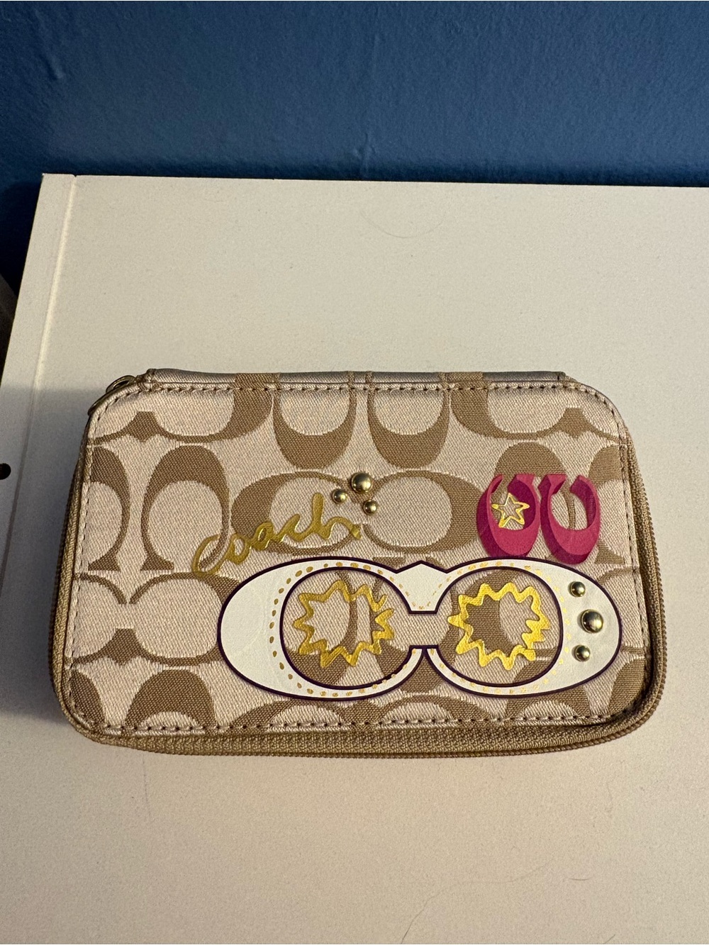 Coach Vintage Poppy Travel Jewelry Box Signature Satin Silk